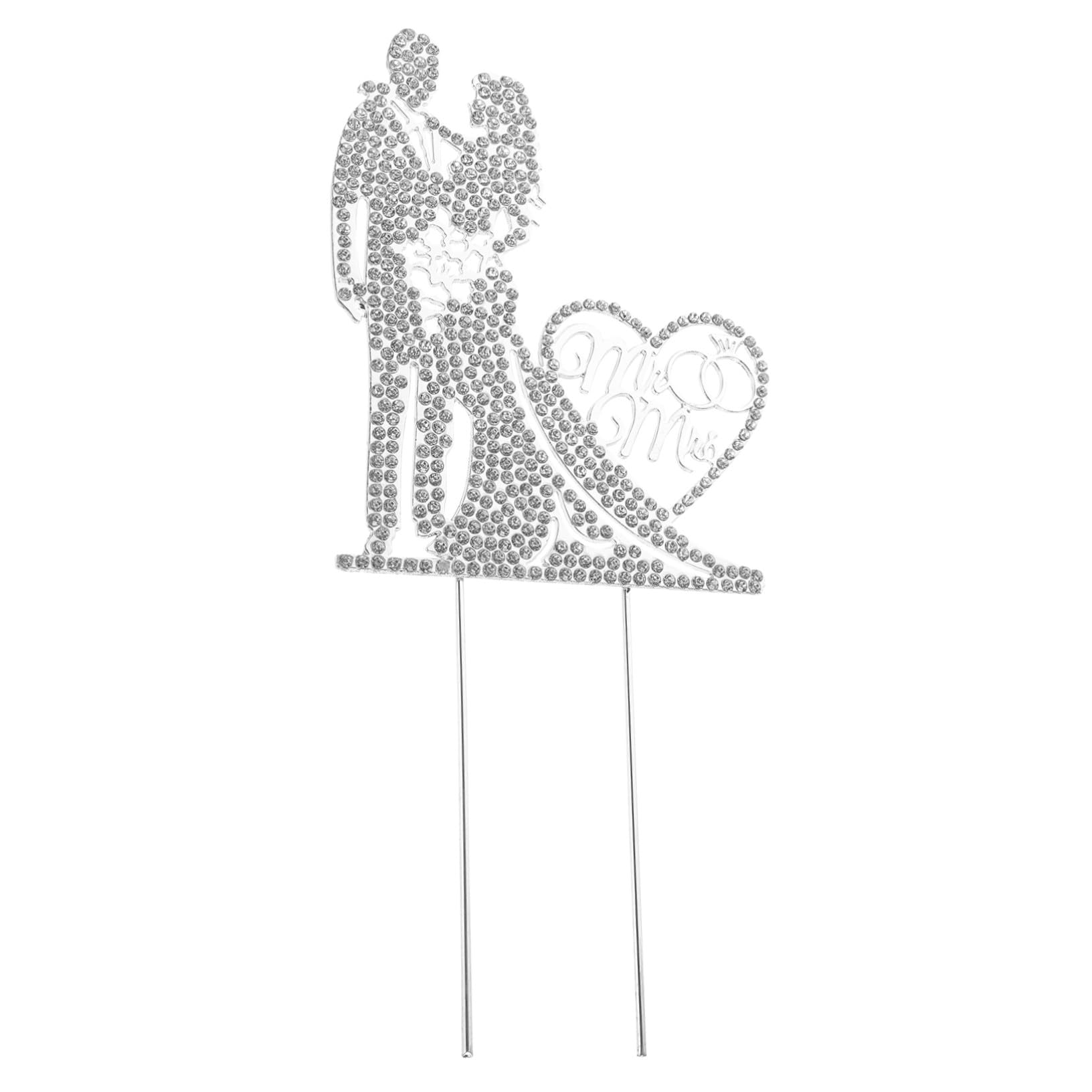 VICASKY 4 Stück Mr Mrs Hochzeitstortenaufsatz Silber Cake Topper Party Deko für Brautpaar Kuchen Dekoration Eleganter Cake Insert für Unvergessliche Hochzeitsfeiern