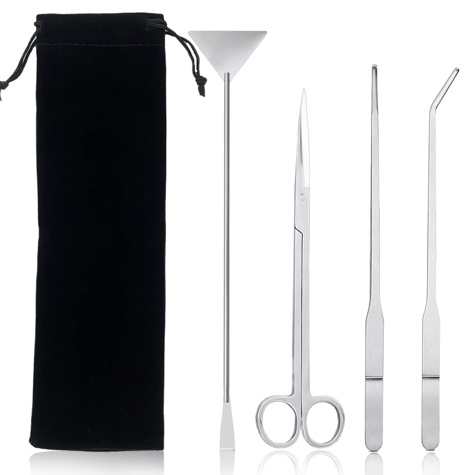4 in 1 Kit Attrezzi Acquario,Attrezzi per Acquario in Acciaio Inox, Piante Acquarios Attrezzi Set con Pinzette Forbici Spatola per l'acquario Landscaping e l'Acquarios Pulizia