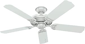 Hunter 52 inch Outdoor or Indoor Ceiling Fan No Light - White Ceiling Fan without Light, For Patio, Porch, Garage, or Living Room, Standard Mount, 5 Blades, Pull Chain - Sea Air 53054, White