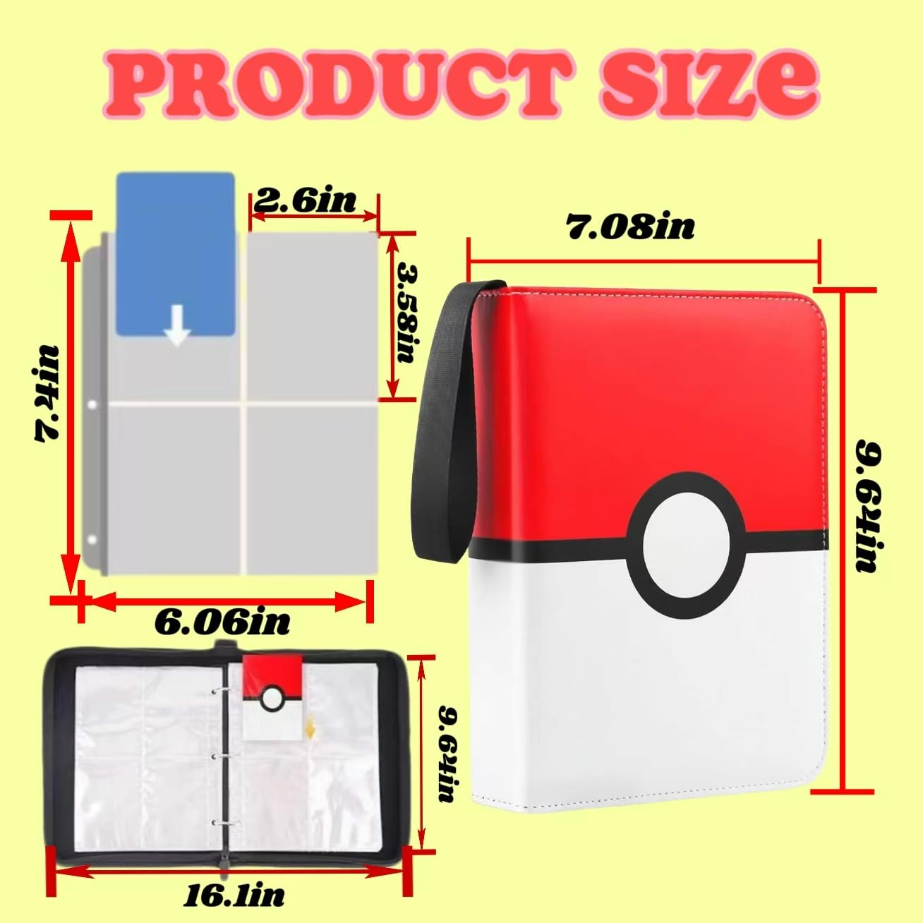 Raccoglitore per carte collezionabili a 4 tasche, contiene 400 carte, include 50 custodie rimovibili, album portatile con cerniera, custodia protettiva per carte da gioco per collezionisti (4 tasche