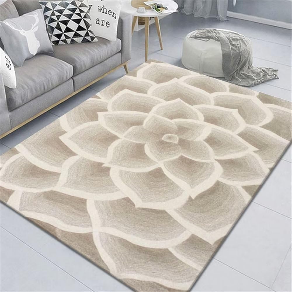 Tapis durable gris fuzzy motif grandes fleurs 60x90cm pour chambre fille
