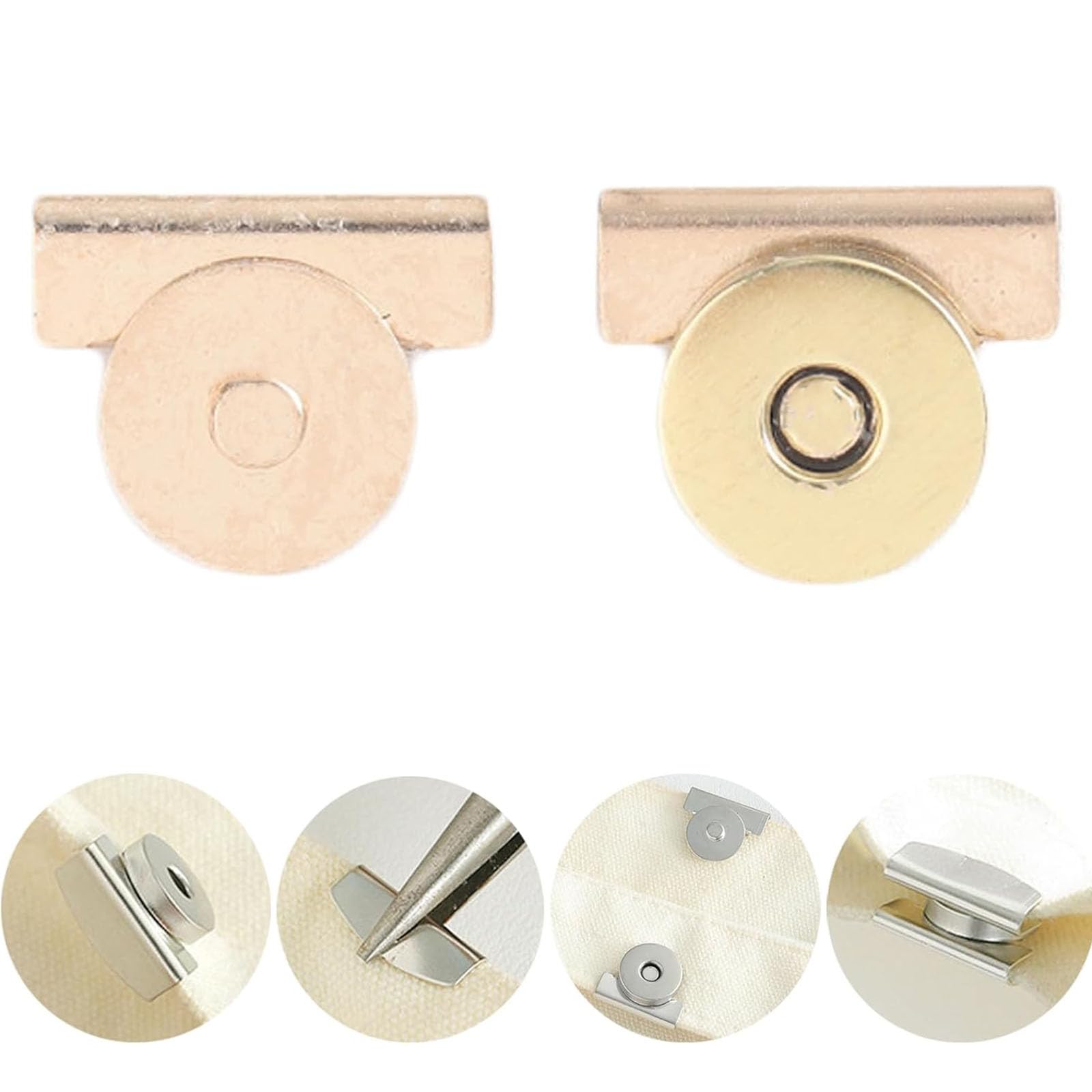Cmeilau Gold Metal Seamless Magnetic Buckle, No Sewing Required Metal Bag Clip, Magnetic Purse Clasp, Closure Fastener Diy Hidden Buckle For Handbag, Clothing, Purses, Scrapbook (Gold)