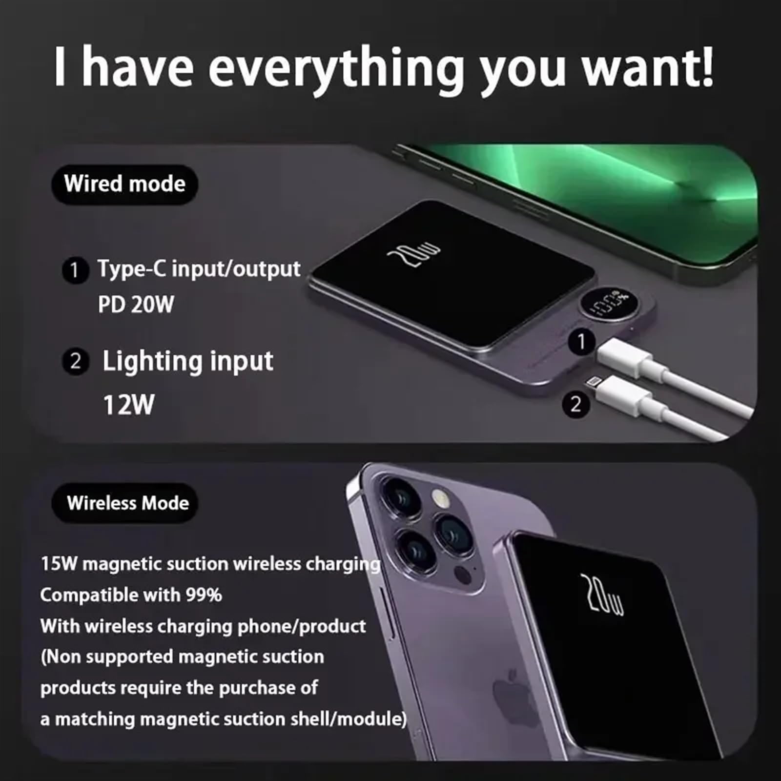 PD20W 10000mAh Przenośna, szybka ładowarka o dużej pojemności Bezprzewodowy magnetyczny power bank kompatybilny z iPhonem Zgodny z Xiaomi Zgodny z Samsungiem (Size : Green 10000mAh)