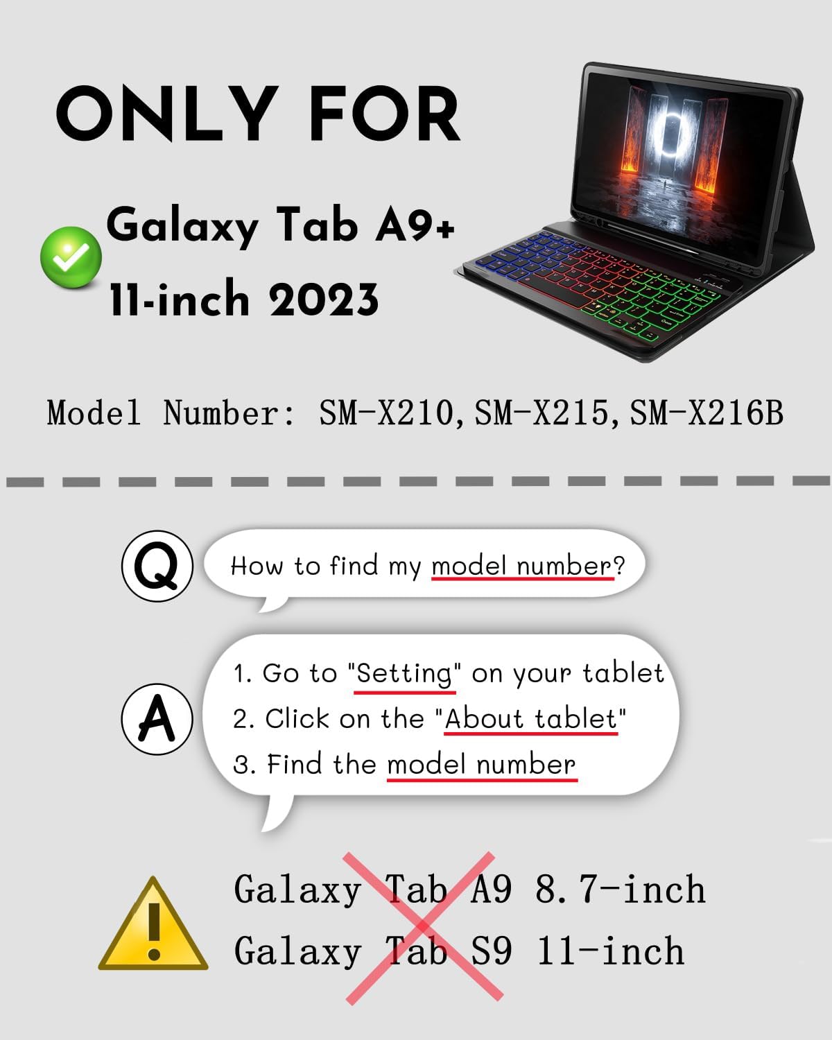 Case Keyboard for Tab A9+ Plus Tablet 11" Samsung Galaxy Tab A9+ 2023 11-inch Dazzle Magic Keyboard Backlit Built-in Pencil Holder with Mouse Black (SM-X210/X215/X216/X218)