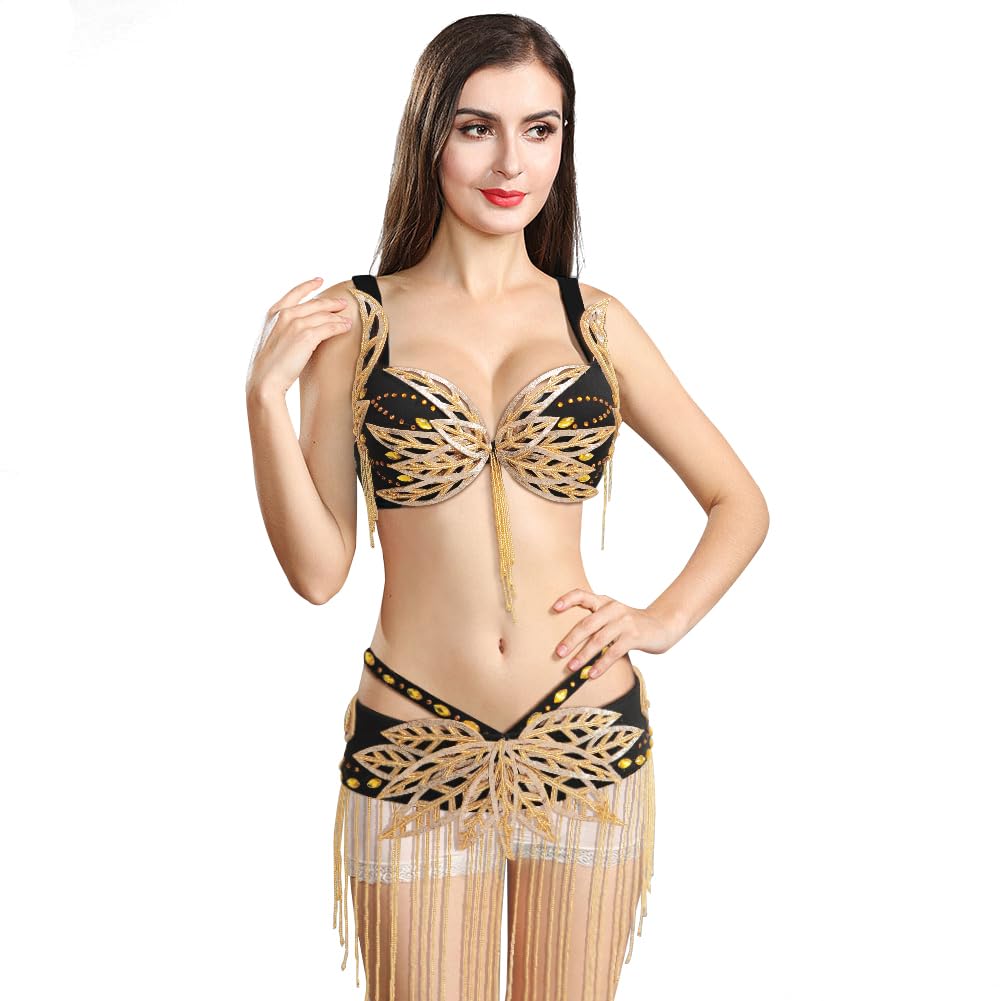 ROYAL SMEELA Abbigliamento per Danza del Ventre Donna Costume di Ballo Orientale Nero Adulto Cintura E Reggiseno con Paillette