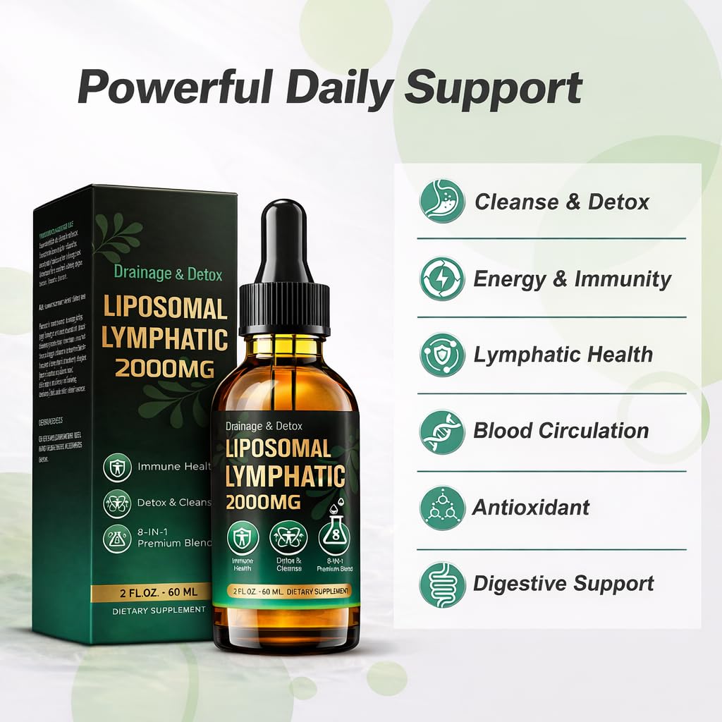 Lymphatic Drainage Drops for Lymph System Cleanse & Detox, Liposomal Lymphatic Drainage Supplements with Cleavers, Calendula, Echinacea & Dandelion-Immune Health, 2 fl oz/60ml — view 4