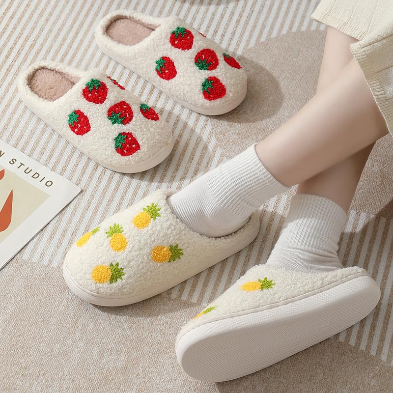 Fuzzy Cute Fruit Slippers for Women with Thick and Soft Plush Fleece Winter House shoes (Pinapple,11-11.5,11,11.5)4