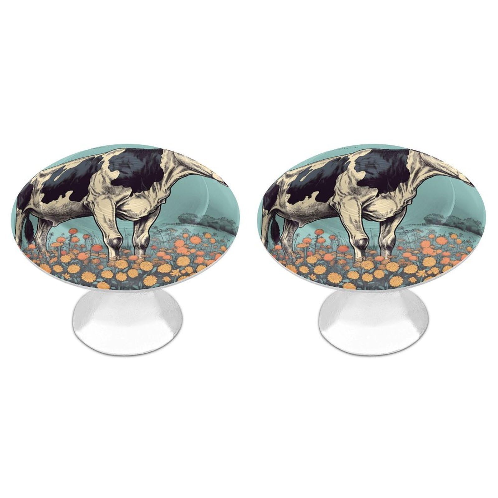 Btcowzrv Style Hand Drawn Cow 2 Pack Cabinet Knobs Drawer Pulls
