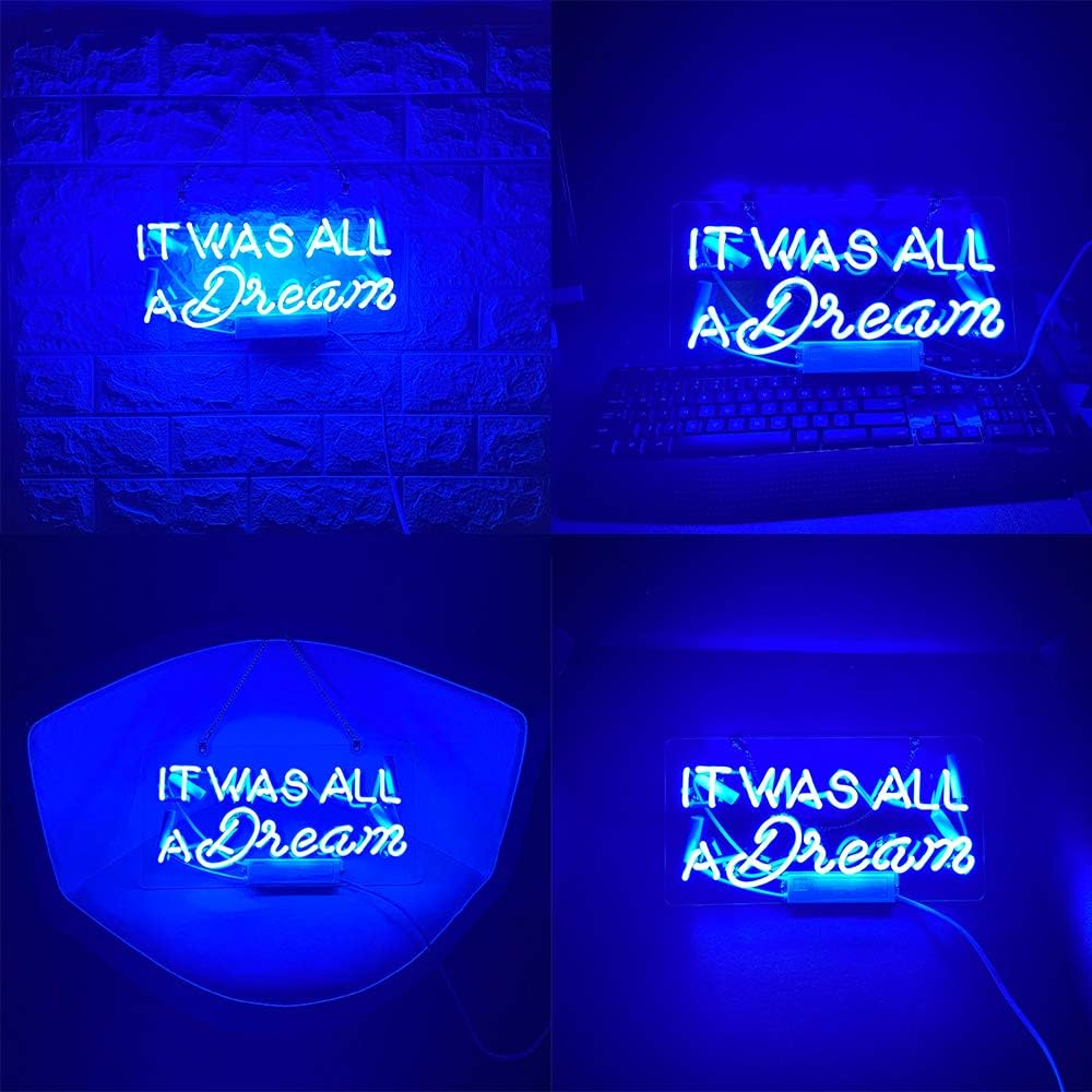 Gеt Dіѕсоunt оƒƒеr BYGO Neon Signs It was All a Dream Neon Light blue Handmade Real Glass Tube Neon Lights Sign for Bar Party Bedroom Hotel Office Garage Ultra Bright Night Neon Light Wall Decor Sign