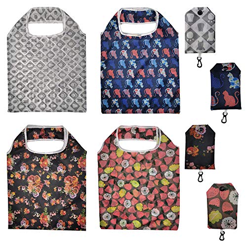 LATTCURE - Bolsa de la compra plegable, grande, respetuosa con el medio ambiente, alta capacidad de carga, reutilizable, bolsa de compras ligera y portátil, 4 unidades