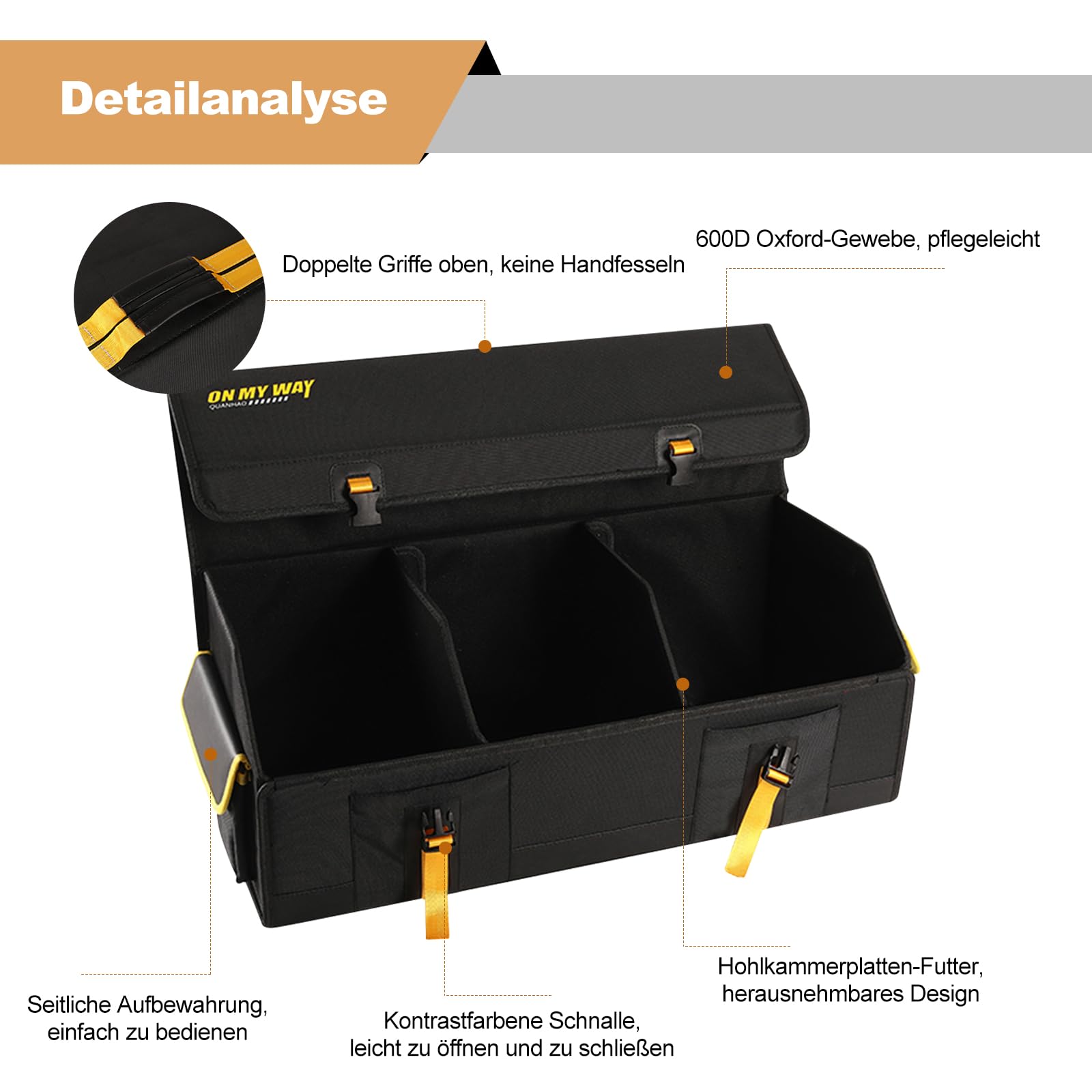 Ergocar Faltbar Kofferraum Organizer, 600D Oxford-Stoff Wasserdicht Rutschfest Kofferraumtasche, Auto Kofferraum Organizer mit Deckel, Auto Zubehör Praktisch für Reise Freien Camping