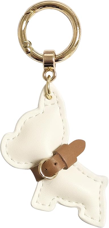 Chaveiro de Buldogue Francês em Couro Sintético PU com Argola Dourada Fuerxy
