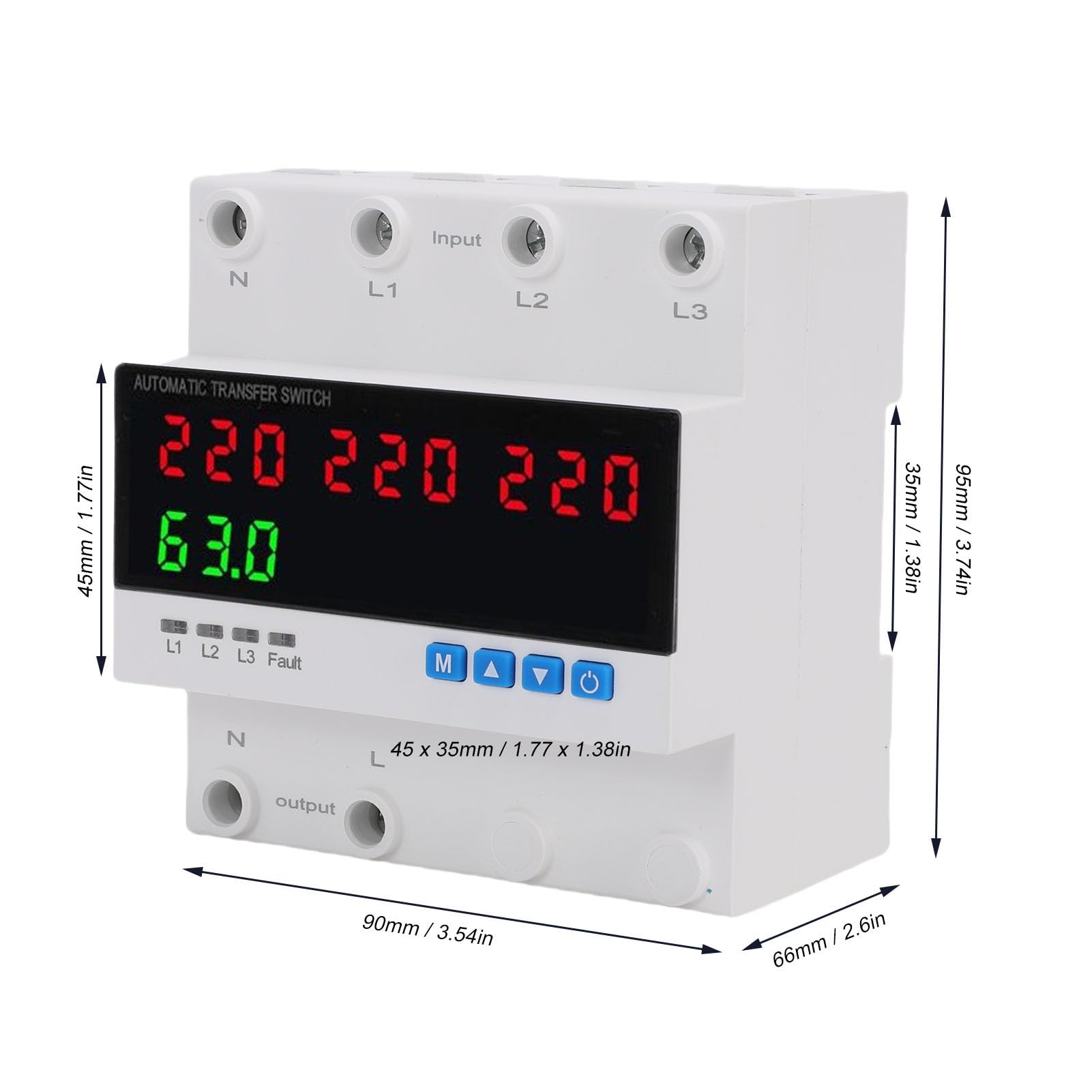 Automatischer Übertragungsschalter, 63A 4P 3PH Überstromüberspannung Unterspannung Beschützer ATS Einstellbarer LED -LED -Anzeige für Generatorwechselrichter