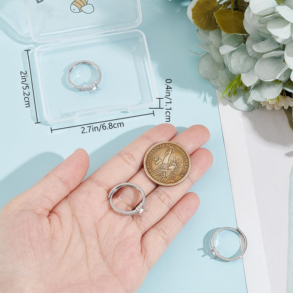 Beebeecraft 1 Box 4Pcs Prong Ring Blanks Sterling Silver Plated Cubic Zirconia Adjustable 4 Claw Prong Ring Settings Finger Ring Components for Jewellery Making Kit Findings DIY Crafts