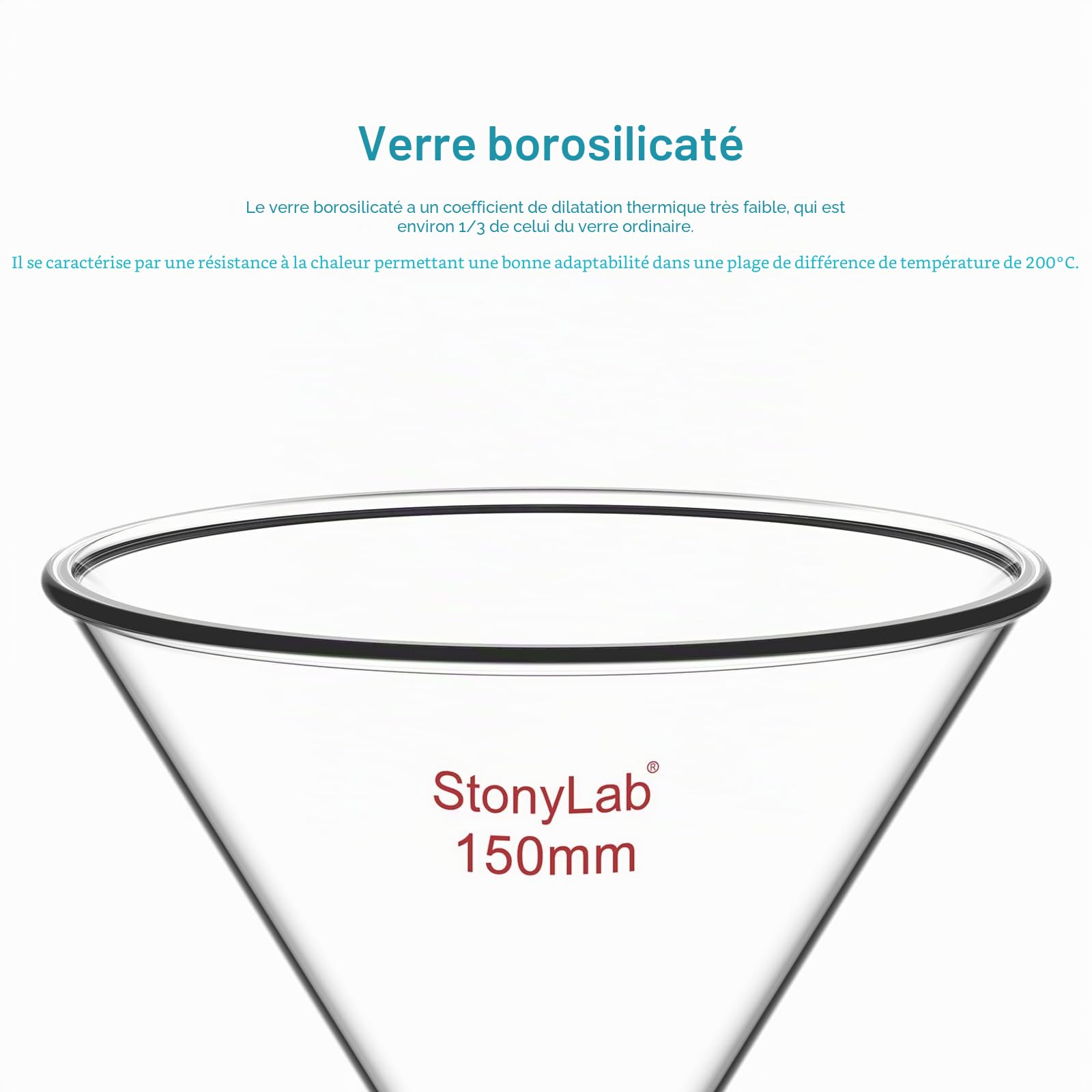 stonylab Verre Entonnoir à Poudre, Mur Lourd Powder Funnel Verre Borosilicaté Entonnoir à Tige Courte Avec 150 mm de Diamètre Supérieur et 26 mm de Longueur de Tige