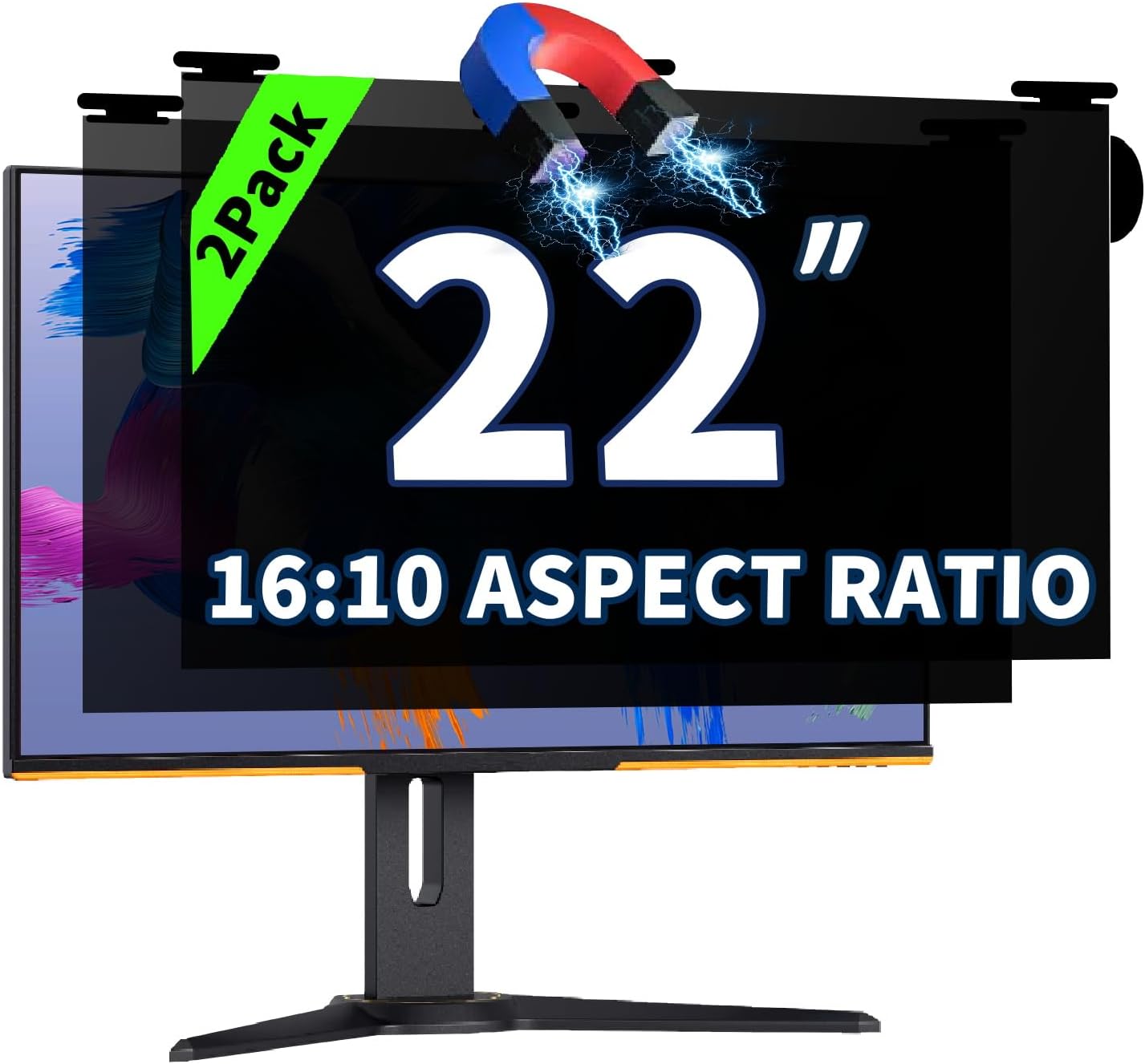 2 Pack Magnetic Hanging Computer Privacy Screen 22 Inch for 16:10 Widescreen Monitor, Removable Privacy Screen Anti Glare Blue Light Computer Screen Privacy Shield, Anti-Scratch 22 in Protector Film 2 Pack Magnetic Hanging 22 Inch for 16:9 2 Pack Magnetic