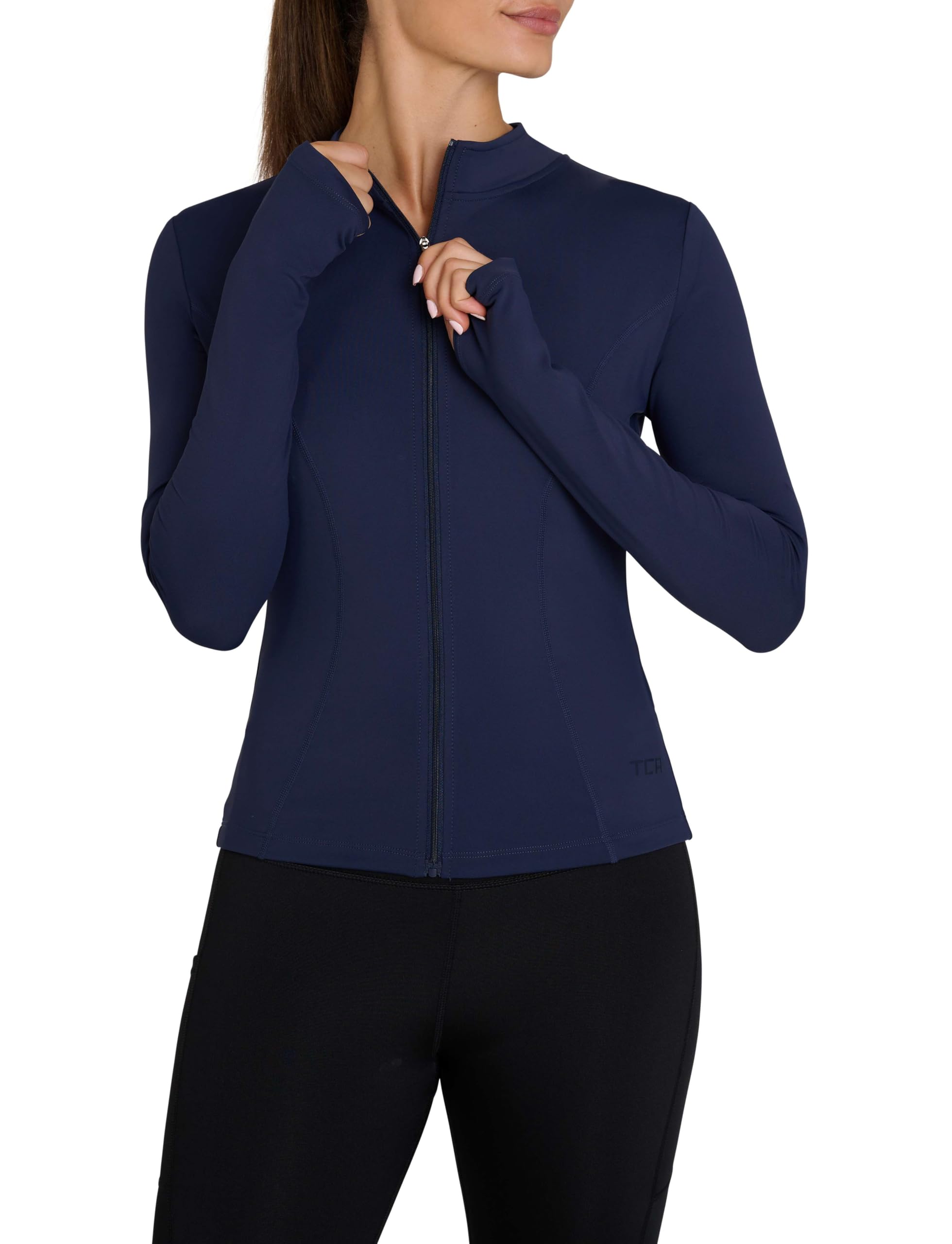 Tca Women's Navy Blazer ’S Running Jacket – Long Sleeve Gym Tops Full Zip Sports Jacket, Lightweight Gym Jackets - S
