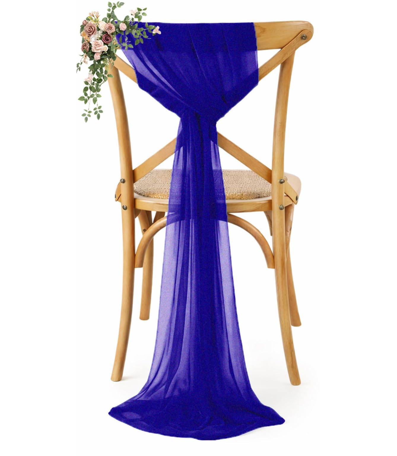 VDS Pack of 125, Royal Blue, Sheer Chiffon Chair Sashes Bows Chair Cover Back Tie Ribbon for Wedding Birthday Baby Shower Engagement Ceremony Event Party Banquet Restaurant Dining Chair Decoration