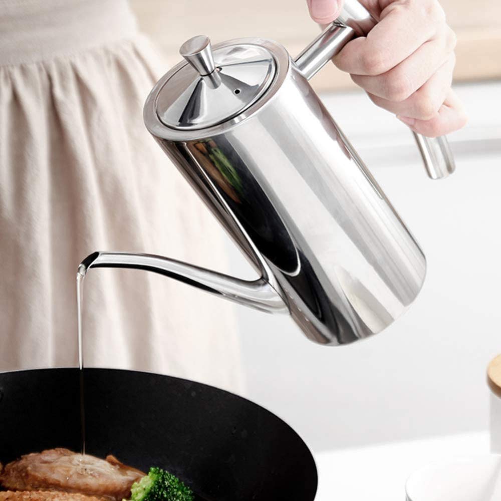 Dispenser per olio e aceto Guarnizione di tenuta in acciaio inossidabile Vaso antigoccia, contenitore per olio per bottiglie di aceto e salsa di soia, utilizzato per la cucina casalinga,-1000ml