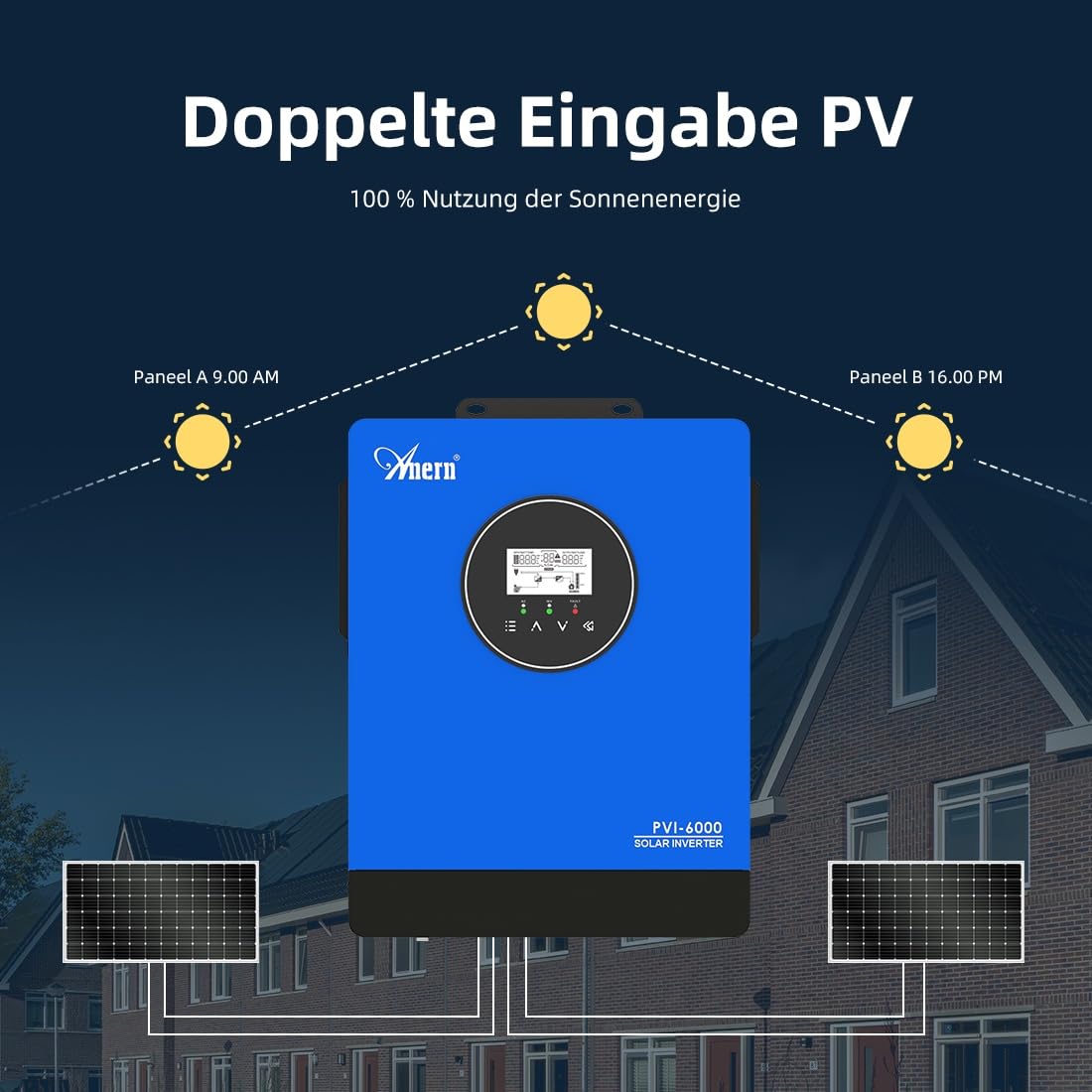 Anern 10kW Hybrid Solar Wechselrichter 220 V/230 V AC mit 2 MPPT, Max.Eingang PV 500 VDC, Photovoltaik Wechselrichter für Wasserpumpen, Generatoren, Solaranlagen, funktioniert ohne Batterie