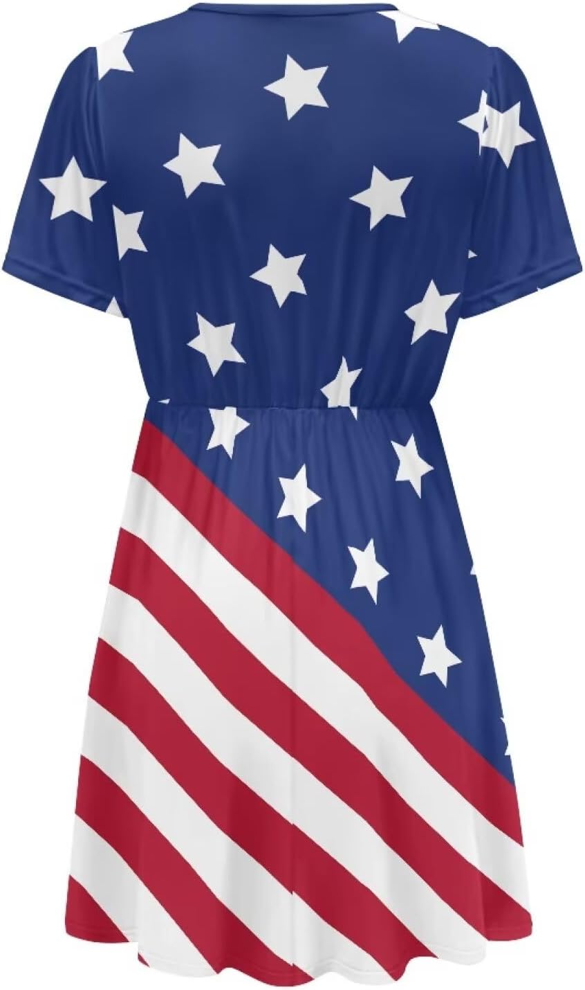 Biyejit Women's Short Sleeved V-Neck Summer Dress Elastic Waist Swing Beach Dresses Aline Flowy Sundress for Daily Wear - Image 4