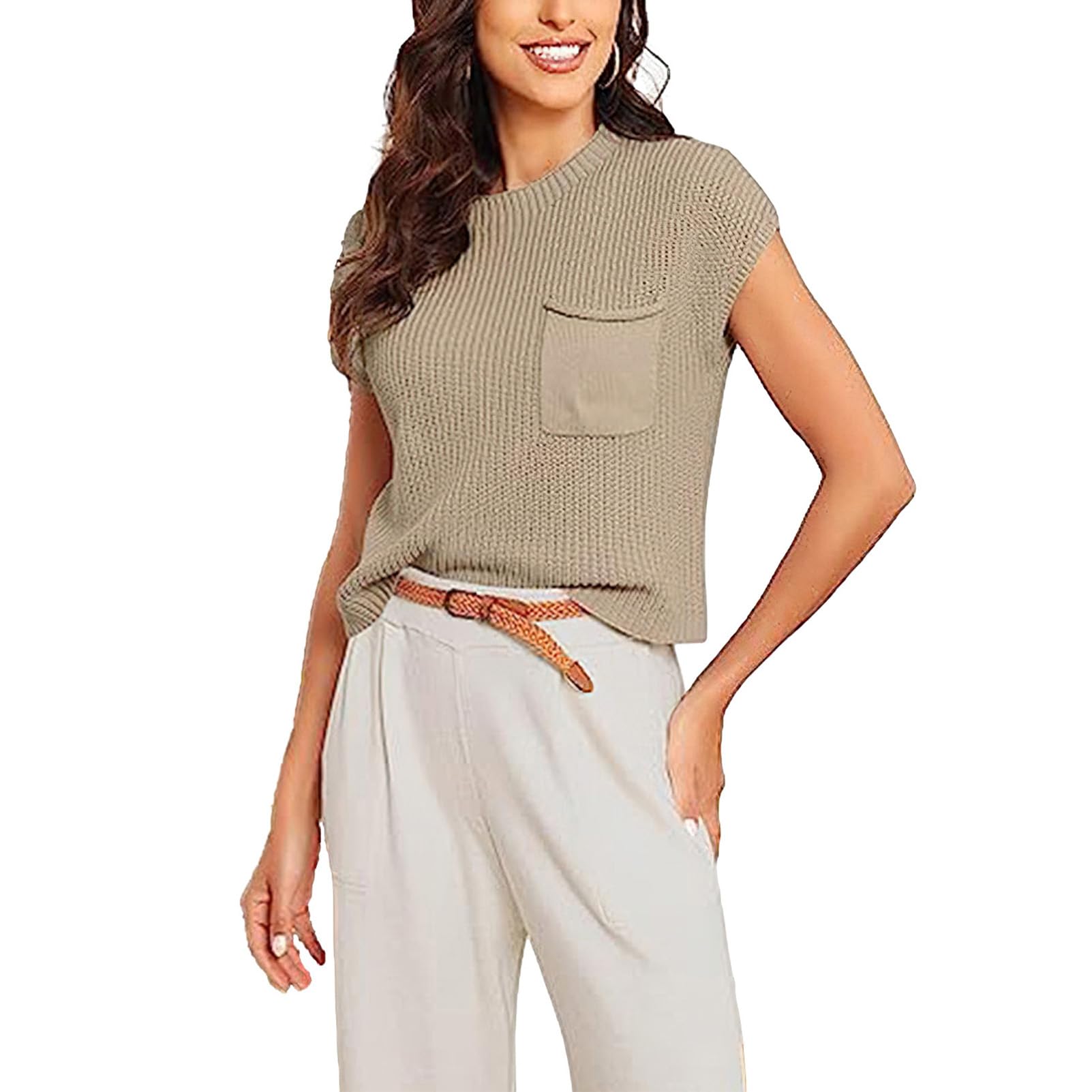 amropi Chándal de Mujer Conjuntos de Punto Jersey de Casual Manga Corta y Pantalón Jogging Lounge Set