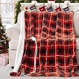 PTQ Electric Heated Blanket 50'x60',Fast Heated Throw with 8 Hours Auto Off/8 Heats Levels,Soft Red Plaid Sherpa Electric Blanket with ETL Certification & Over-Heat Protection