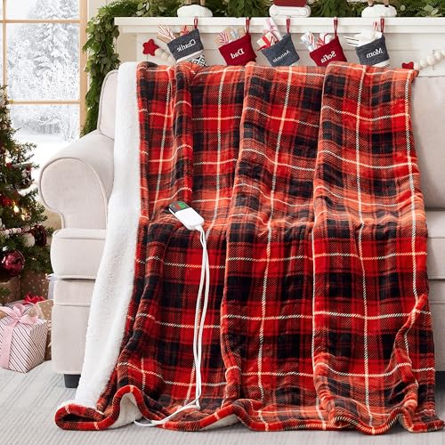 PTQ Electric Heated Blanket 50"x60",Fast Heated Throw with 8 Hours