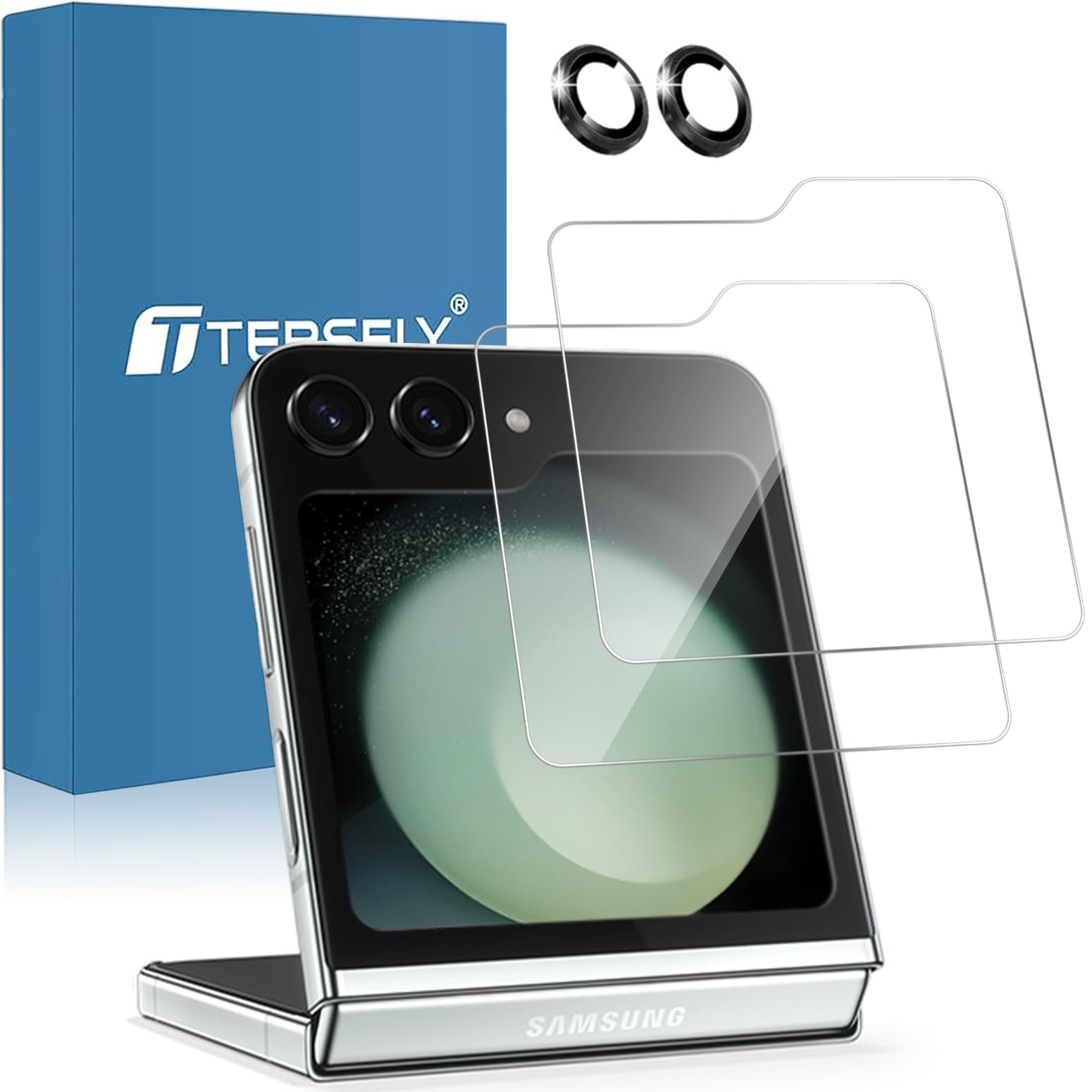 T Tersely 【2+1 Pack】 Screen Protector for Samsung Galaxy Z Flip 6 5G, 2 Pack 9H Tempered Glass Back Screen Protector+ 1 Pack Camera Lens Protector for Samsung Galaxy Z Flip 6 5G (2024)
