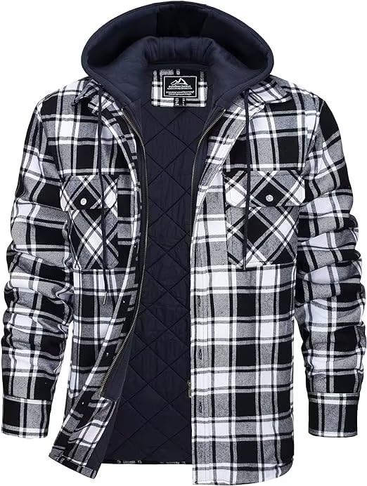 KEFITEVD Thermohemd Herren Winter Hooded Übergangsjacke Kordelzug Plaid...