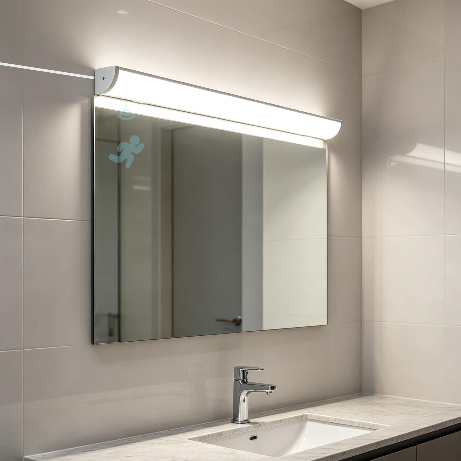 LED Moderne Wandbeleuchtung mit 120° Bewegungsmelder Wandlampe mit Schalter Stecker Wandleuchte Innenraum Minimalistisch Lang Rechteckig für Wohnzimmer Schlafzimmer (30cm,Neutrales Licht)