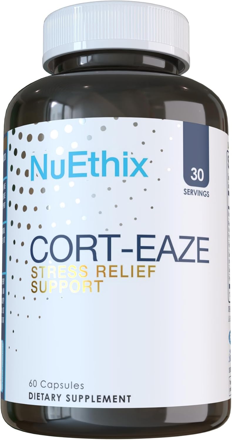 NuEthix Formulations Cort-Eaze - Cortisol Supplement - Health Support Supplement with Ashwagandha, L-Theanine & Rhodiola Rosea - Relaxation and Deep Sleep, 60 Capsules, 30 Servings