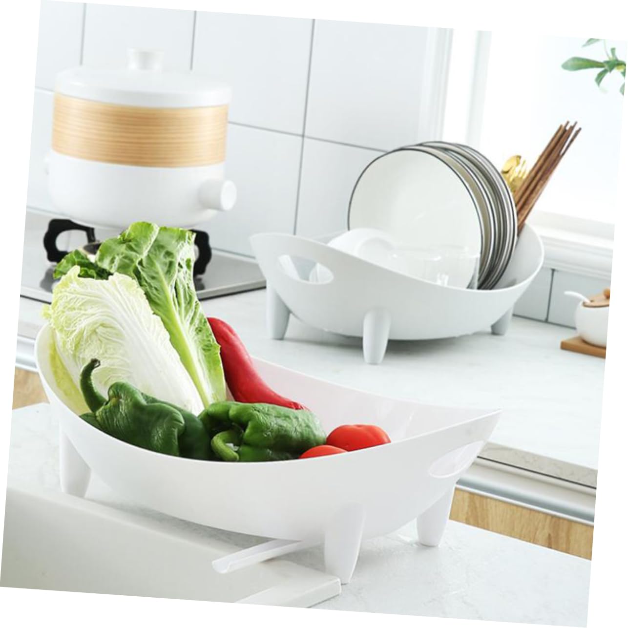 DECHOUS Multifunctional Plastic Utensil Organizer Drying Rack for Kitchen Capacity Tableware Storage Dish Rack for Home and Restaurant Use Random Color