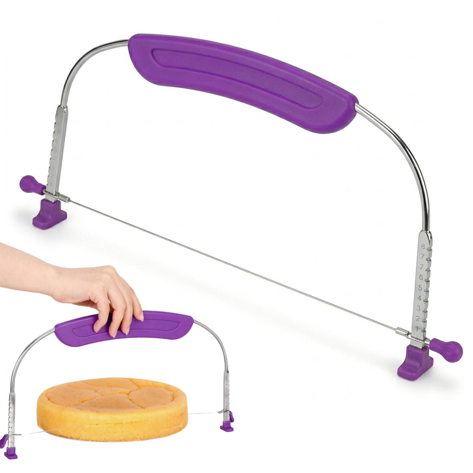 Professional Cake Cutter leveller 10 Inch Adjustable Stainless Steel Wire Cake Slicer Cutter,Purple 27CM,Professional Cake Slicer for Even Layers Cake Leveller for Baking Maintenance Accessory