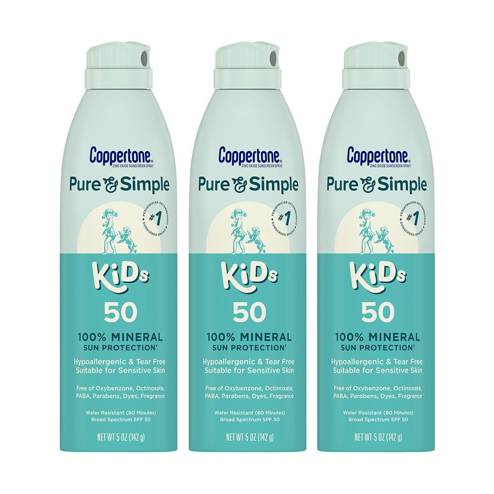 Coppertone Pure and Simple Kids Sunscreen Spray SPF 50 Zinc Oxide Mineral Sunscreen for Sensitive Skin Hypoallergenic and