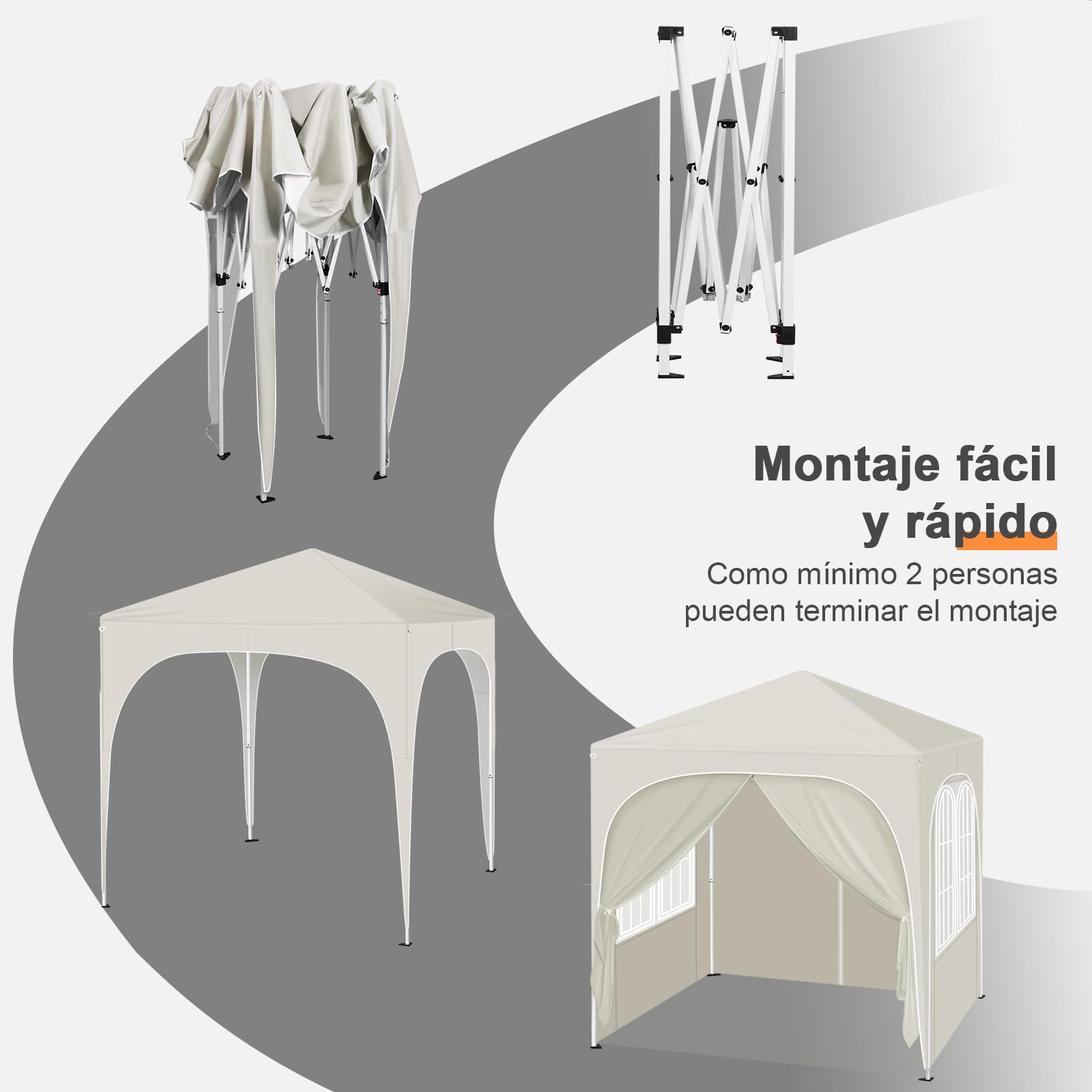 WOLTU Carpa Plegable 2x2m con 4 Paredes Desmontables - Protección Solar UPF 50+, Estructura Antiviento EN13561, 3 Alturas Ajustables, Toldo para Jardín/Playa/Camping - Beige