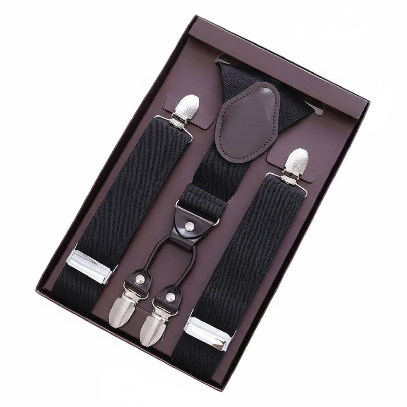 Gift Boxed 4-Clip Suspenders Heavy Duty Clips Elastic Pant Classic Design Trouser Braces For Men, Formal Events, Weddings, Black | Mens Accessories Clothing Shoes-image-27