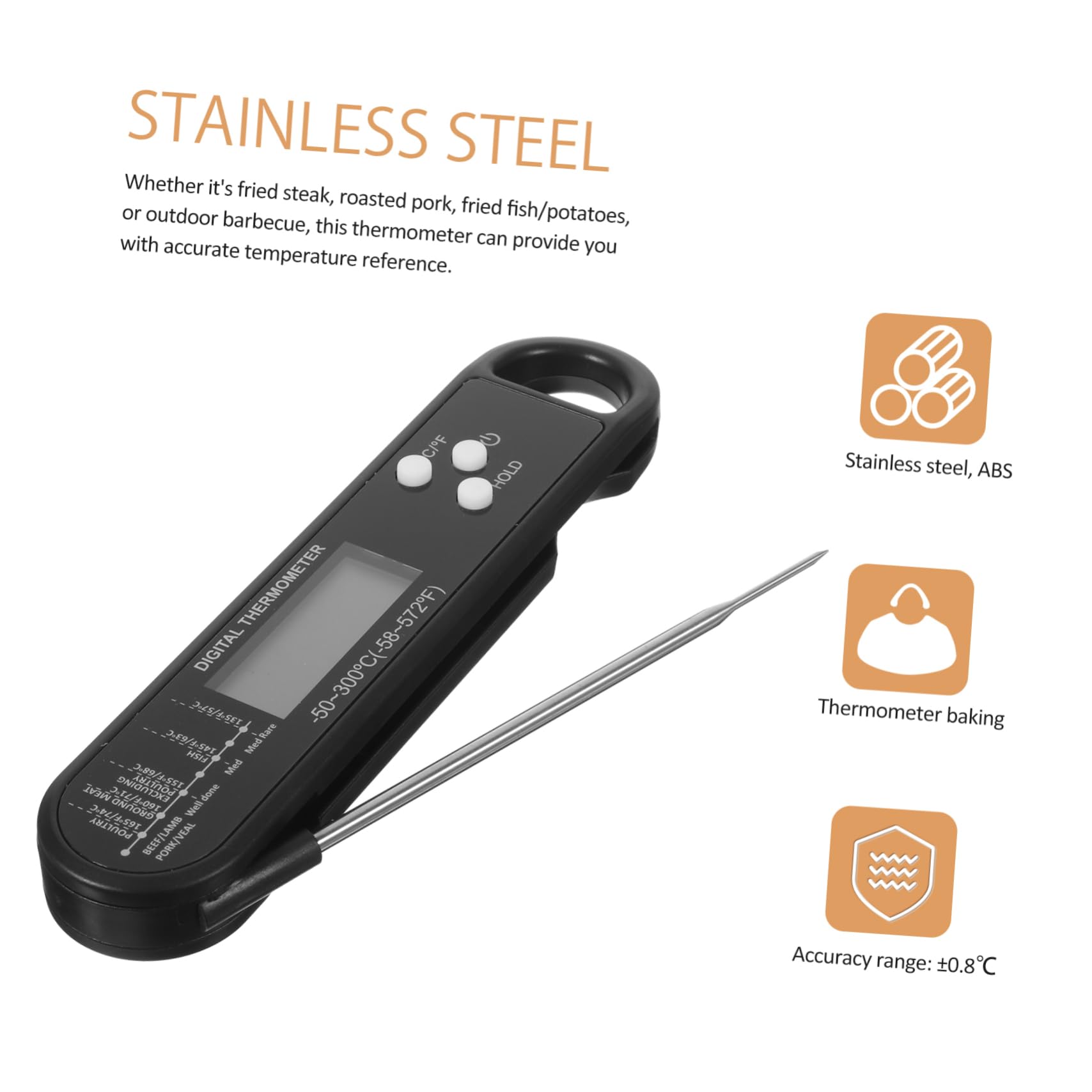 PRETYZOOM Termometro Da Cucina 3 Pezzi Termometro Portatile Gadget Da Cucina Termometro Per Carne Pieghevole Termometro Ad Alta Precisione Termometro Digitale Termometro Da Cucina Per Sonda
