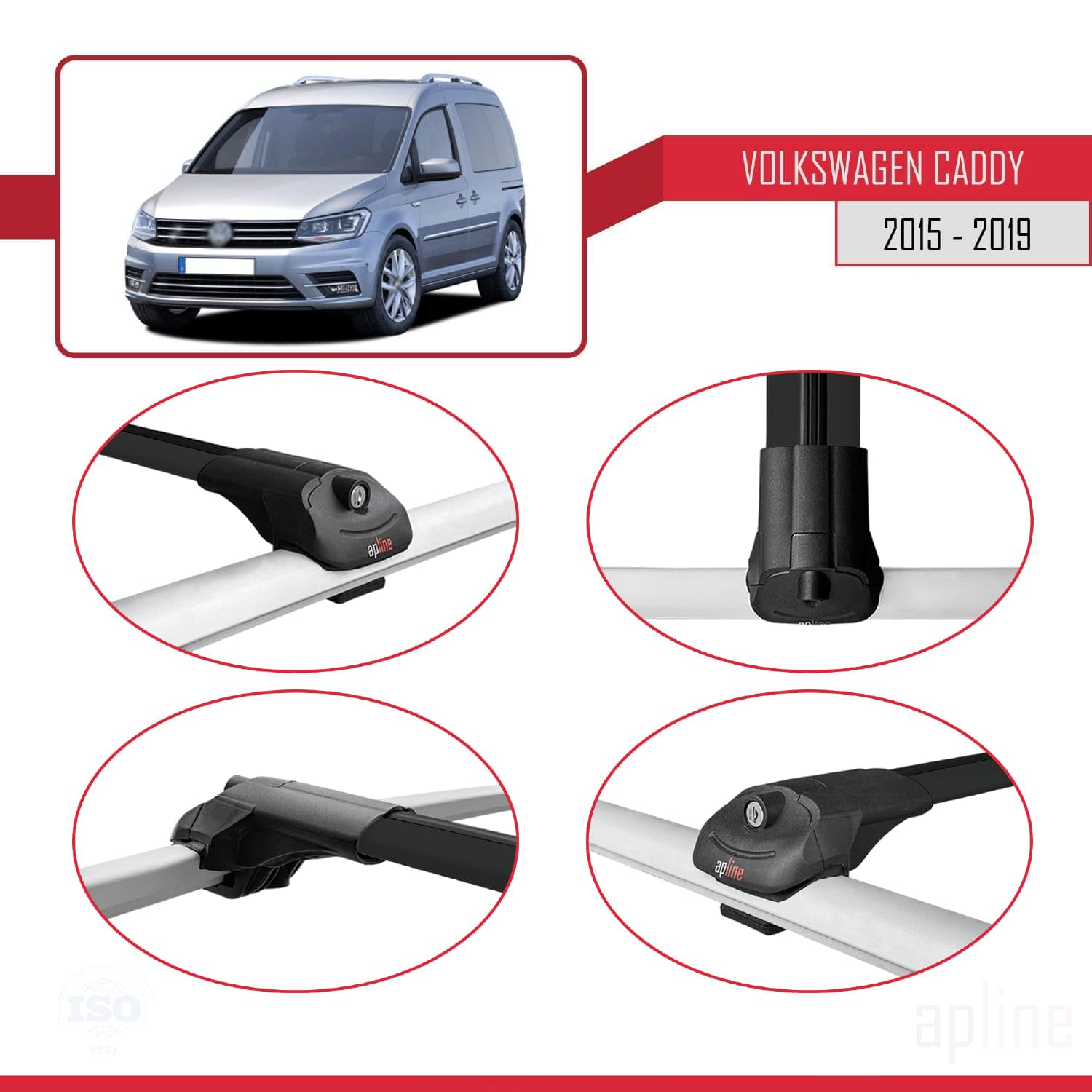 Dakreling aluminium grijs (Elegance) compatibel met VW Caddy MAXI vanaf 2003 met TÜV / ABE