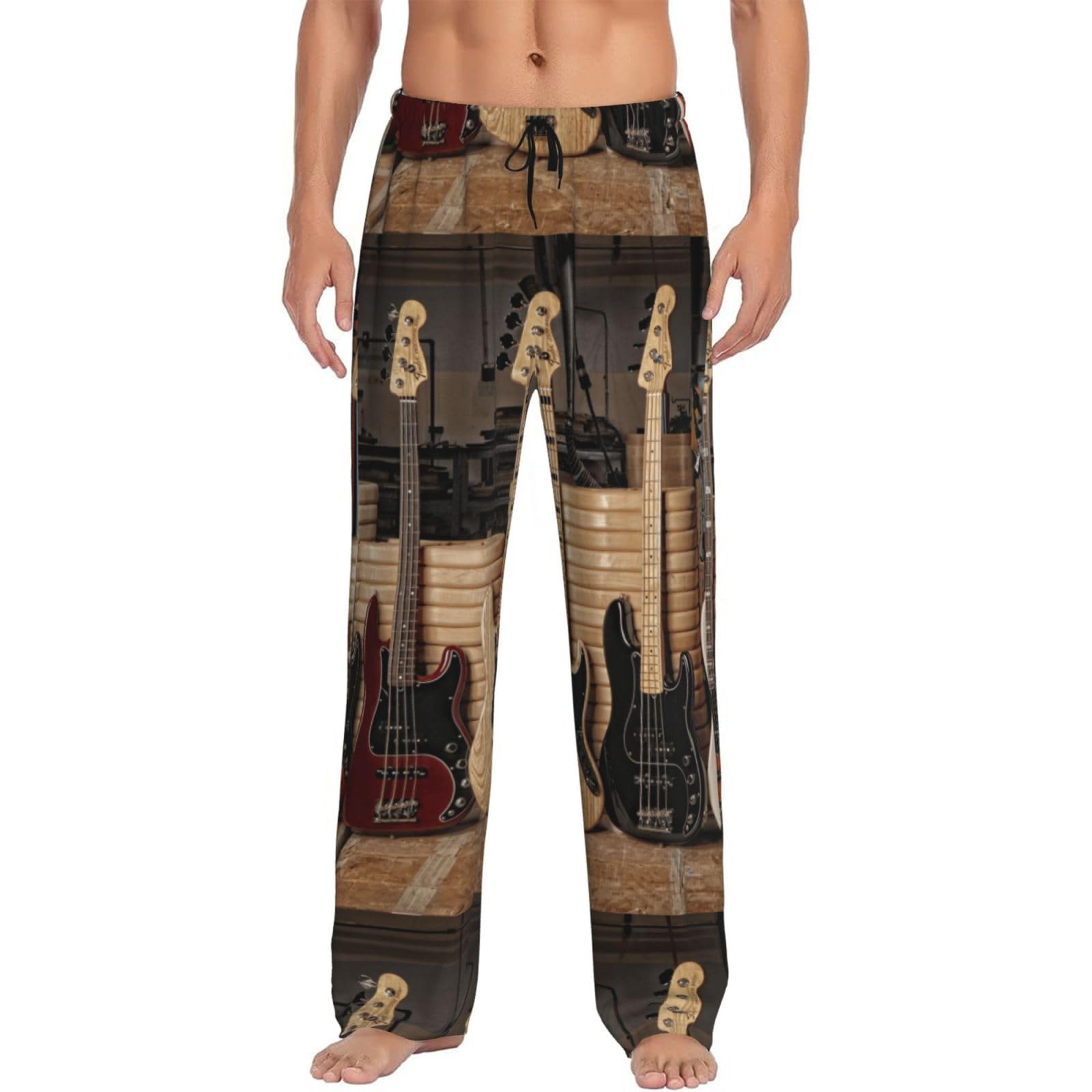 Guitar Bass Music Musical Instruments Men'S Pajama Pants Loose Leisure Loungewear Lie In Bed Sofa With Pockets Elastic Waist
