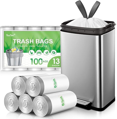 Bolsas de basura grandes con cordón de 13 galones, 100 unidades (se ajustan a 12-13 galones), bolsas de basura de 50 litros de altura para el hogar,