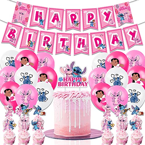 BESTZY Anniversaire Ballon Fournitures de fête Rose Décorations de Anniversaire Bannière de Joyeux Anniversaire Topper de Gâteau Ballons Décoration de Fête Cover
