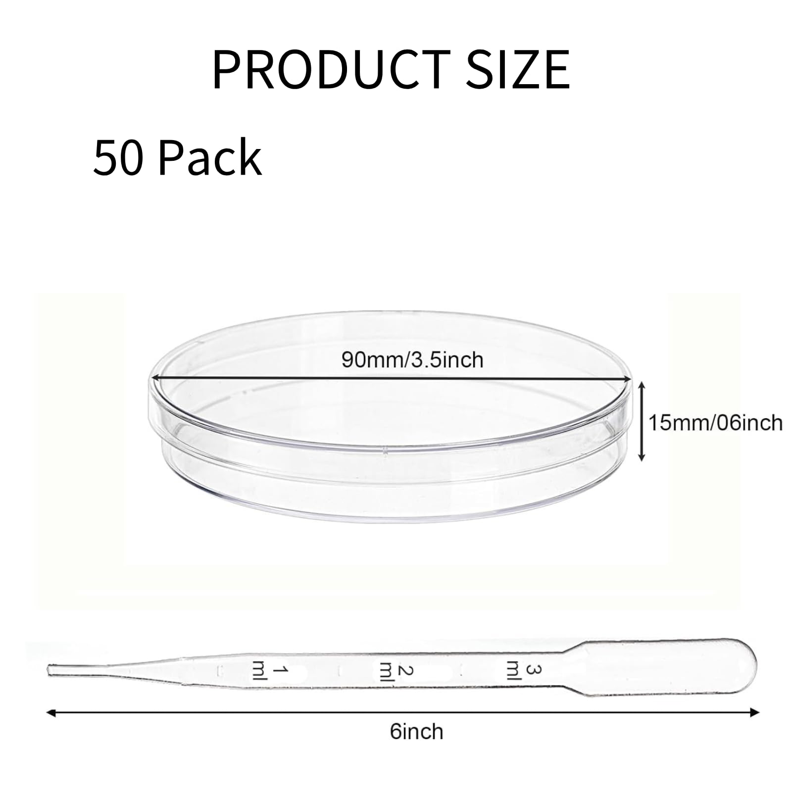 50 Boîtes De Pétri en Plastique 90 Mm X 15 Mm Boîte De Culture Bactérienne Stérile avec Couvercle Pétri Transparente avec Compte-Gouttes Plastique pour Laboratoires, Écoles