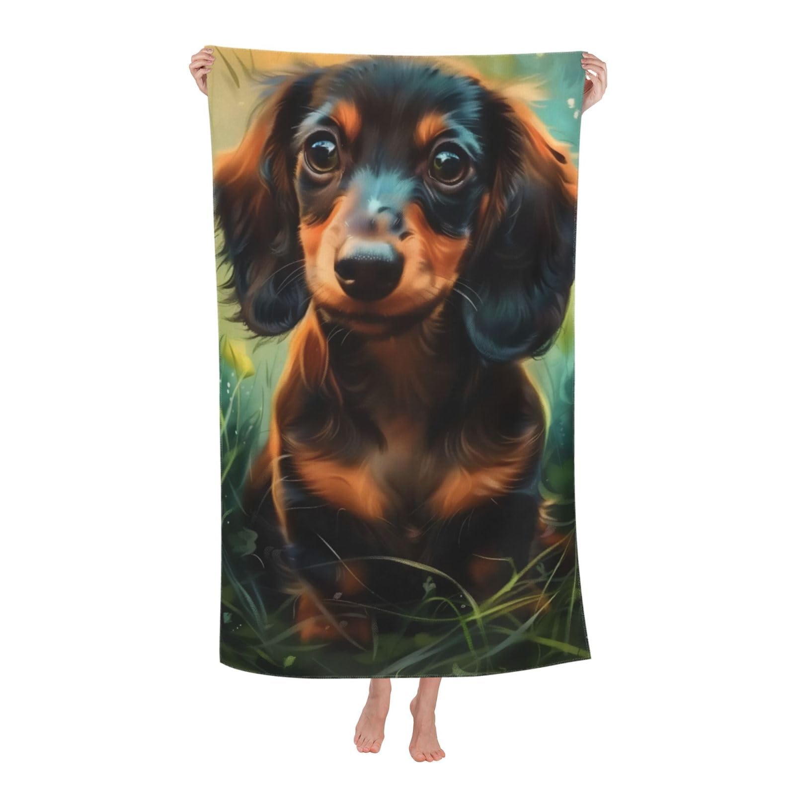 HLBSDM Dog Beach Towel 32×52 in Microfiber Quick Dry Sand Proof Lightweight Pool Bath Towel for Women Adults Kids Absorbent Soft Plush Travel Towels for Swim Gym Sports Adorable Dachshund