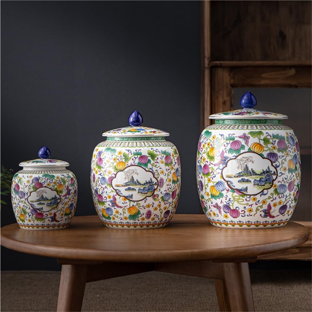 CMBSSTFC Pojemnik na herbatę Pojemnik do przechowywania herbaty zbiorczej Słoik z pokrywką Ceramiczny słoik o dużej pojemności Zamknię słoik Retro chiński zestaw do herbaty Pojedynczy słoik Puszka na