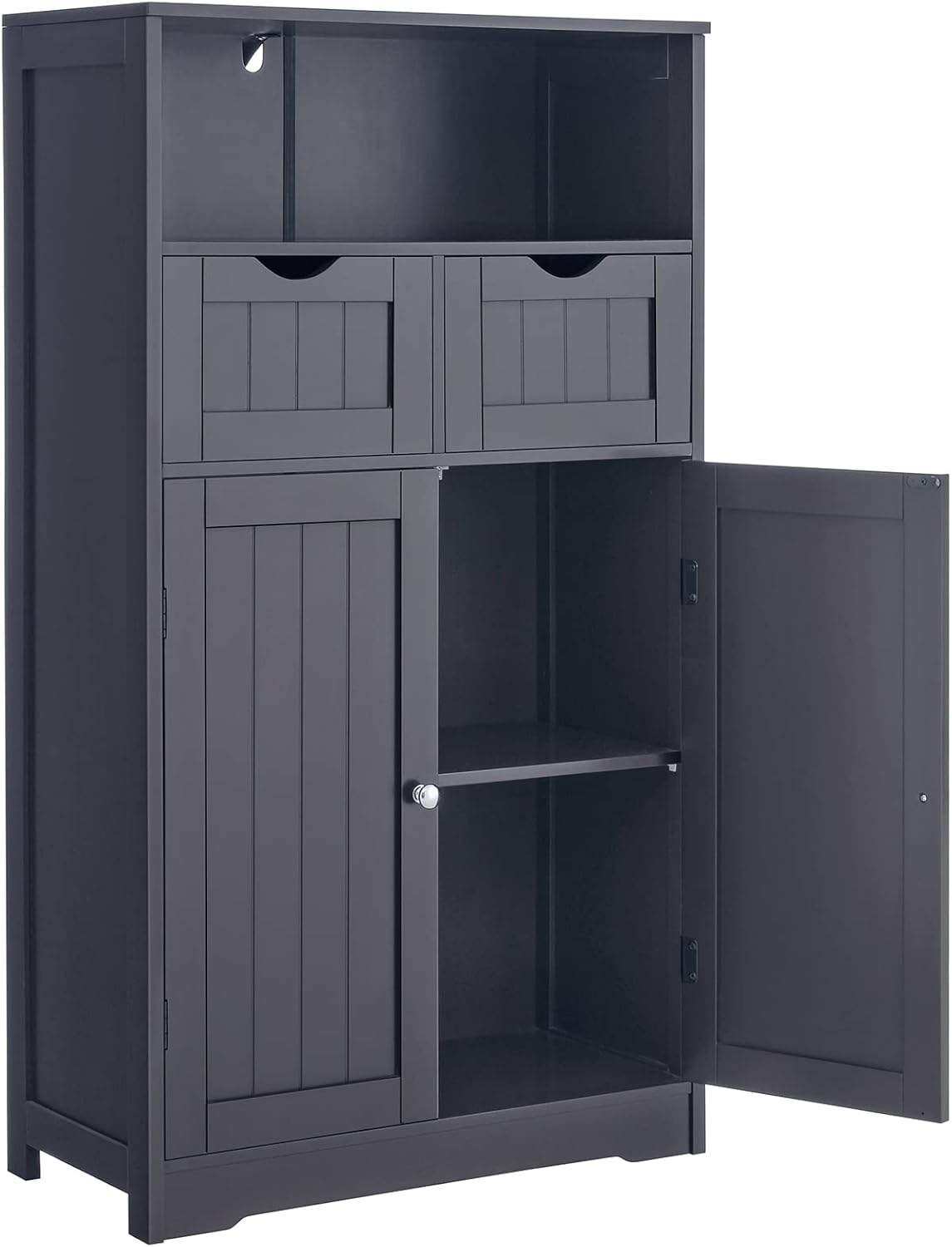 Iwell Large Bathroom Cabinet, Floor Storage Cabinet with 2 Drawers & 2 Doors, Free Standing Cabinet with 2 Adjustable Shelf for Bthroom, Living Room, Bedroom, Office, Grey