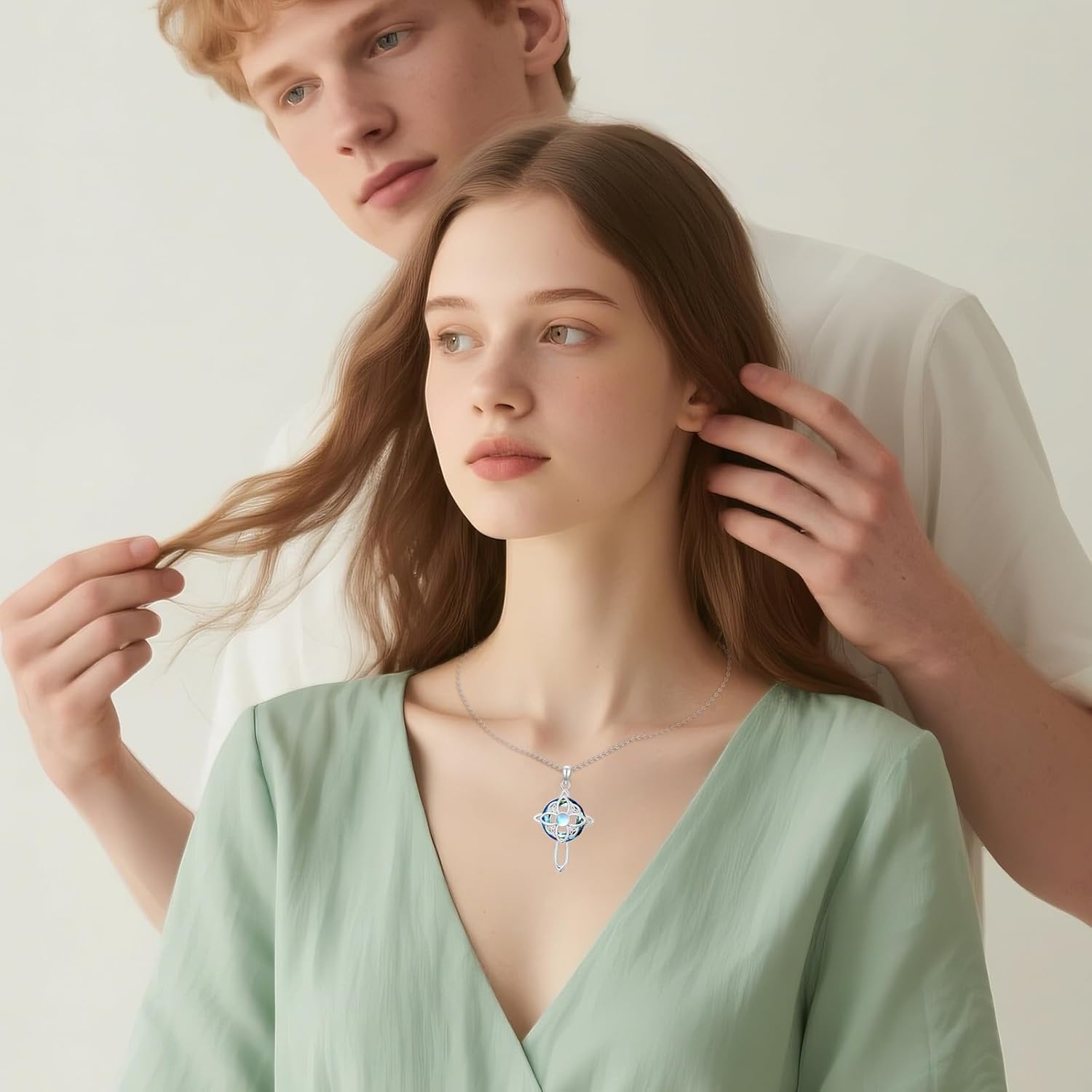 AOBOCO Witches Knot Necklace for Women 925 Sterling Silver Crystal Celtic Knot Cross Pendant with Moonstone Birthday Mothers Day Jewelry Gifts for Women Wife Mom Grandma - Image 5