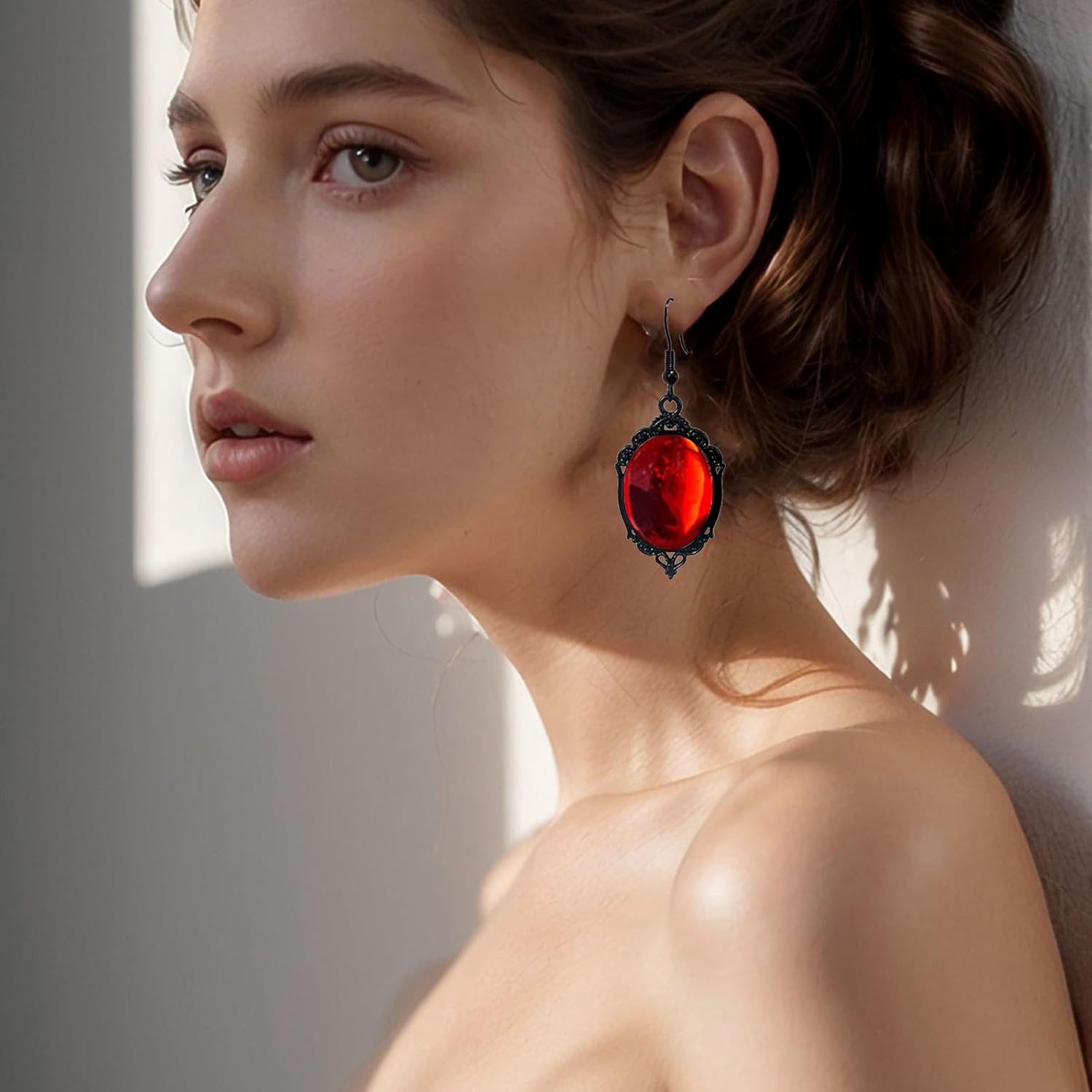 Halloween Jewelry Set Gothic Stardust Crystal Cameo Earrings Vintage Crystal Gem Necklace Punk Style Victorian Vampire Accessories Satan Demon Halloween Costume Accessories Gothic Jewelry - Image 4