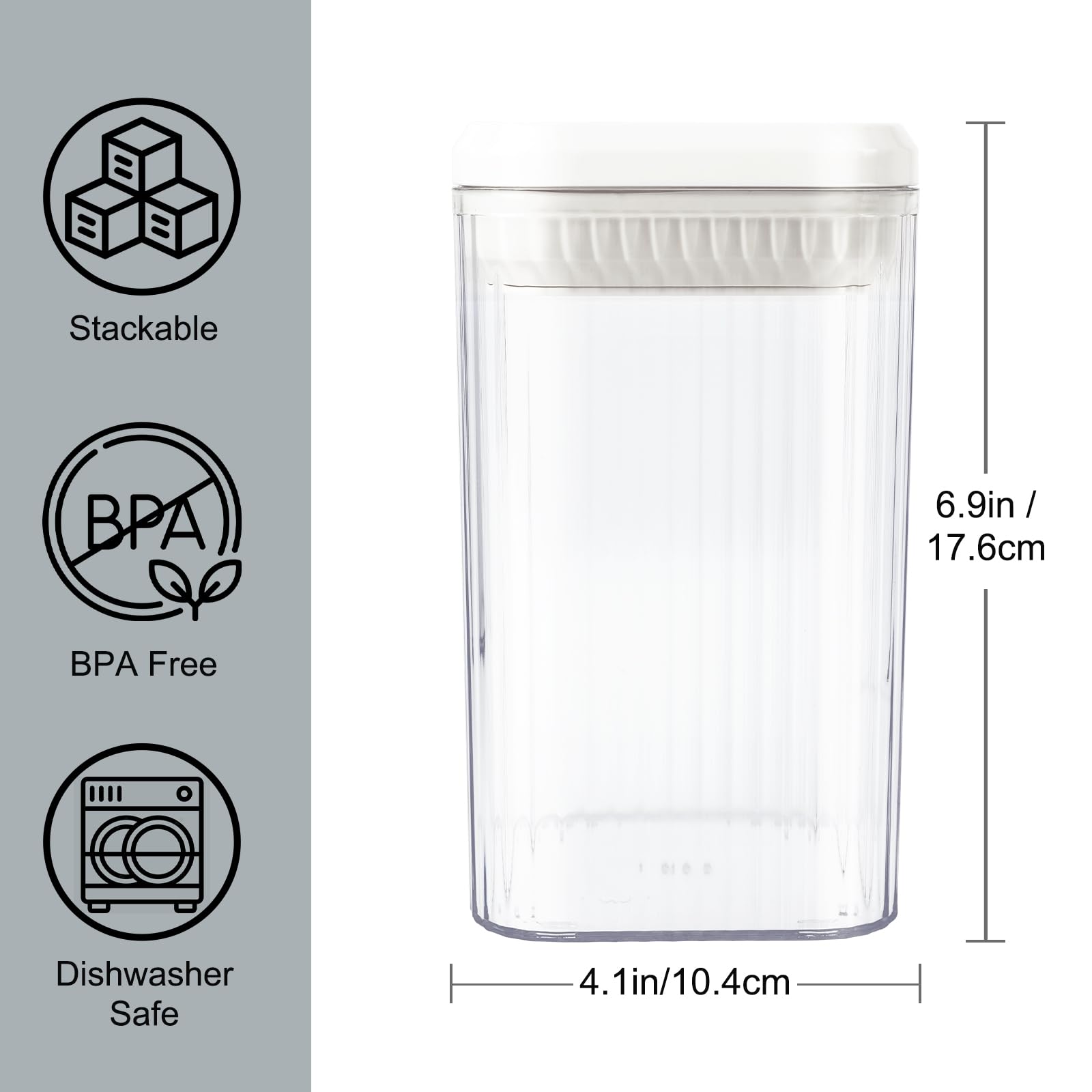 SUROQUE Airtight Food Storage Containers 4 Pack, White Plastic Kitchen Canisters with One-Touch Press Seal Lids, Leak Proof Pantry Organizers for Dry Fruits, Snacks, Sugar, Pasta, 1.2L / 40.5oz