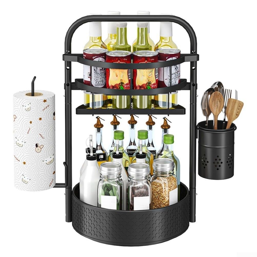 Étagère à épices en fer noir - Rotation à 360° - Rangement